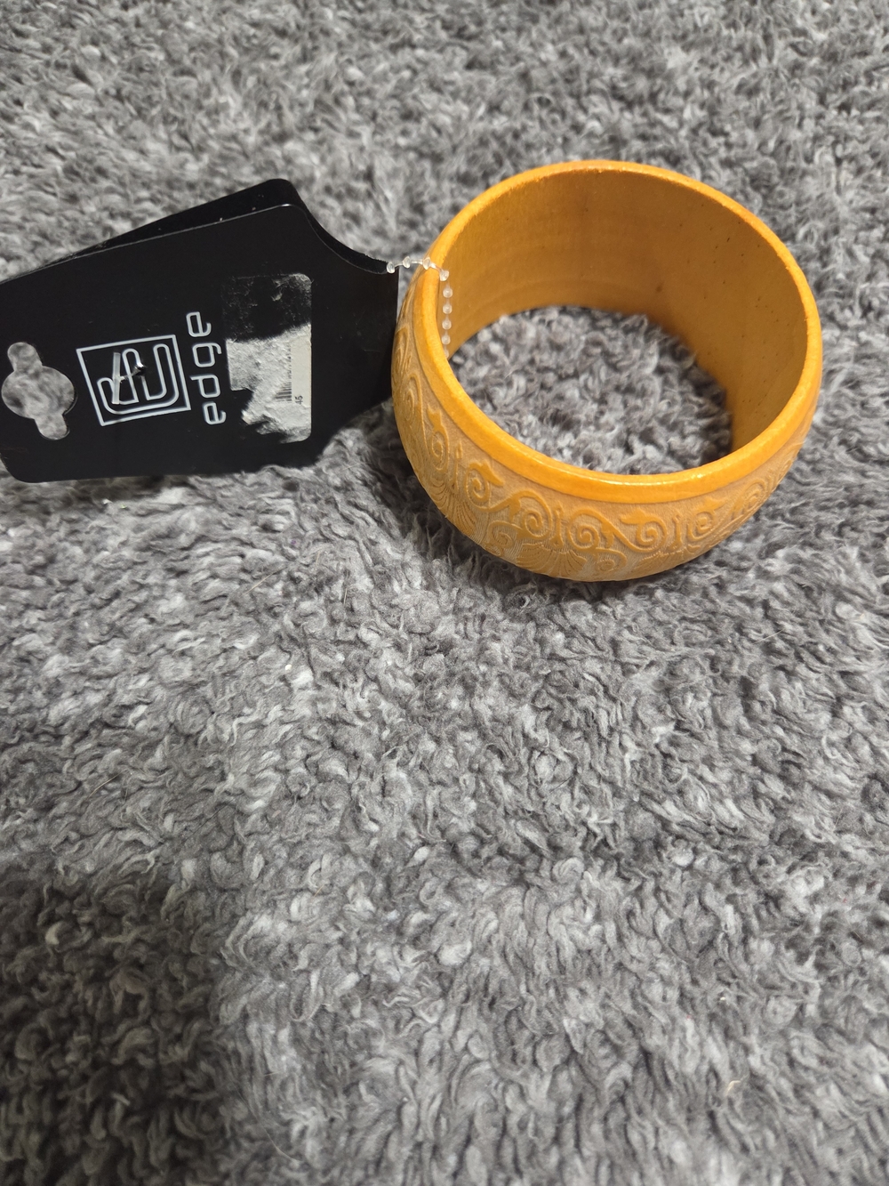 edge Bright Yellow Carved Wood Bangle Bracelet